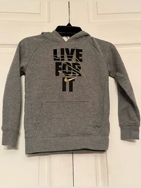 Nike Kids Gray Hooded Sweatshirt with 'LIVE FOR IT' Gold Accent